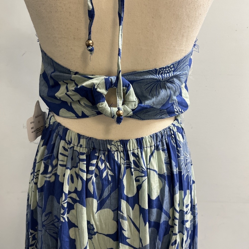 Angie Dress Blue Floral Babydoll Halter Tiered Maxi Size M Tropical Vacation - Picture 5 of 16